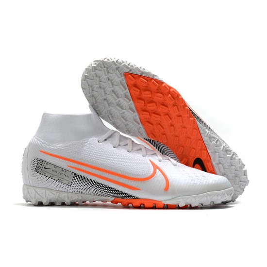 2020 Kopačky Nike Mercurial Superfly 7 Elite MDS TF Flyknit Bílý oranžový Stříbrný