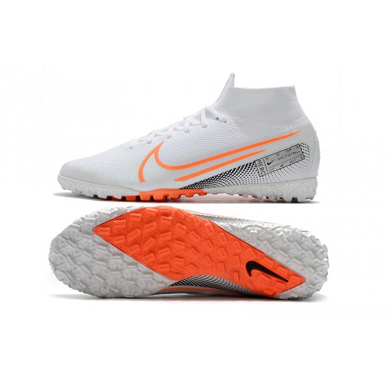 2020 Kopačky Nike Mercurial Superfly 7 Elite MDS TF Flyknit Bílý oranžový Stříbrný