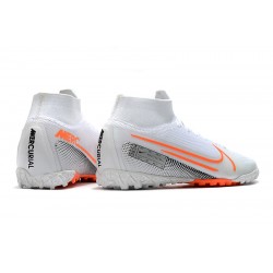 2020 Kopačky Nike Mercurial Superfly 7 Elite MDS TF Flyknit Bílý oranžový Stříbrný