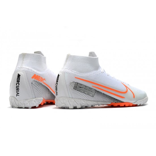 2020 Kopačky Nike Mercurial Superfly 7 Elite MDS TF Flyknit Bílý oranžový Stříbrný