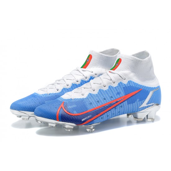 Kopačky Nike Mercurial Superfly 8 Elite FG High-top Bílý Modrý Sliver