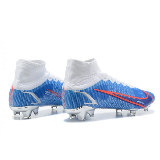 Kopačky Nike Mercurial Superfly 8 Elite FG High-top Bílý Modrý Sliver