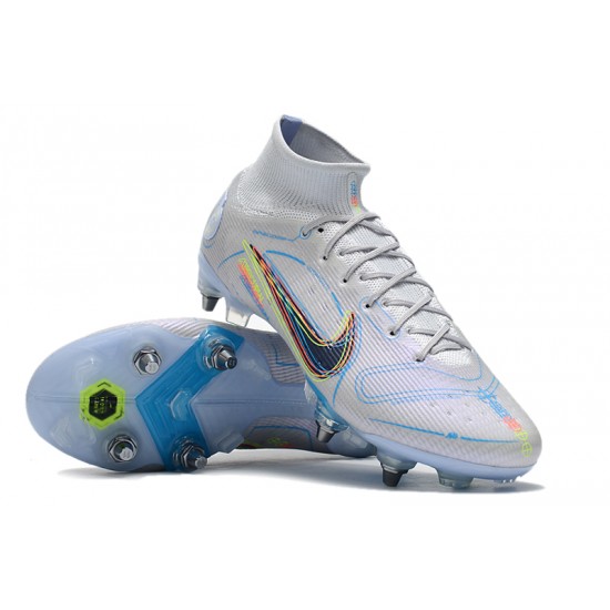 Kopačky Nike Mercurial Superfly VIII Elite SG PRO Anti Clog High-top Bílý Modrý 