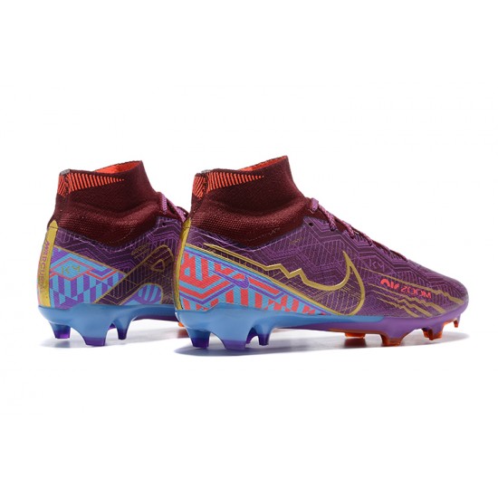 Kopačky Nike Air Zoom Mercurial Superfly Ix Elite Fg Deepwine Modrý Zlato High-top Football Cleats