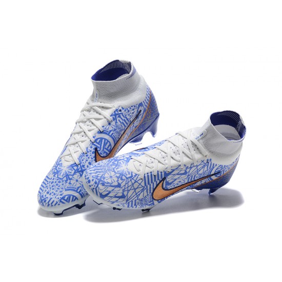 Kopačky Nike Air Zoom Mercurial Superfly Ix Elite Fg Bílý Modrý Zlato High-top Football Cleats