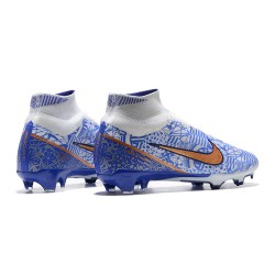 Kopačky Nike Air Zoom Mercurial Superfly Ix Elite Fg Bílý Modrý Zlato High-top Football Cleats