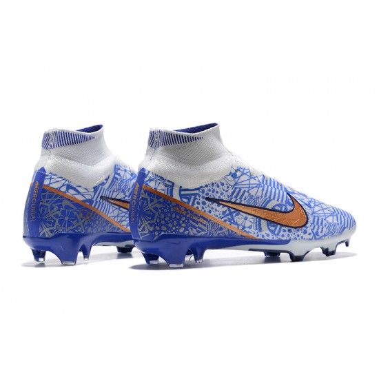 Kopačky Nike Air Zoom Mercurial Superfly Ix Elite Fg Bílý Modrý Zlato High-top Football Cleats