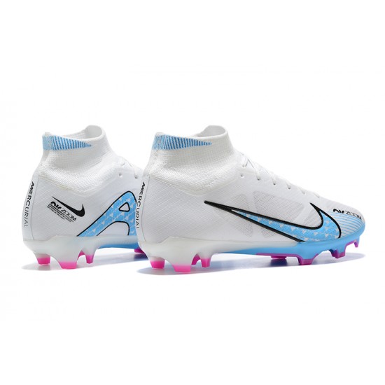 Kopačky Nike Air Zoom Mercurial Superfly Ix Elite Fg Bílý Modrý Růžový High-top Football Cleats