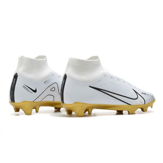 Kopačky Nike Air Zoom Mercurial Superfly Ix Elite Fg Wjite Černá Zlato High-top Football Cleats