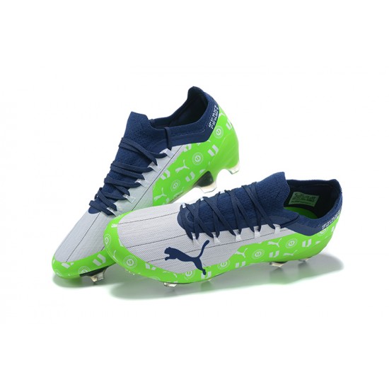 Kopačky Puma Ultra 1 3 FG AGG Sunblaze Puma Bílý Modrýmazing Bílý Zelená BLue Low-top